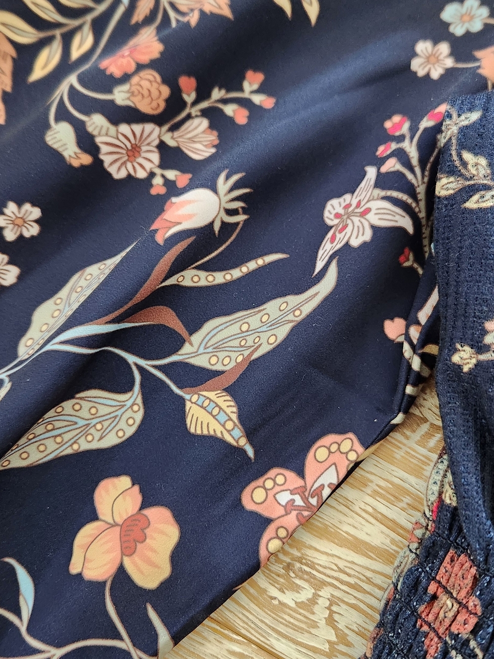 Smocked Navy Floral Long-Sleeve Peasant Top - Picture 4 of 4